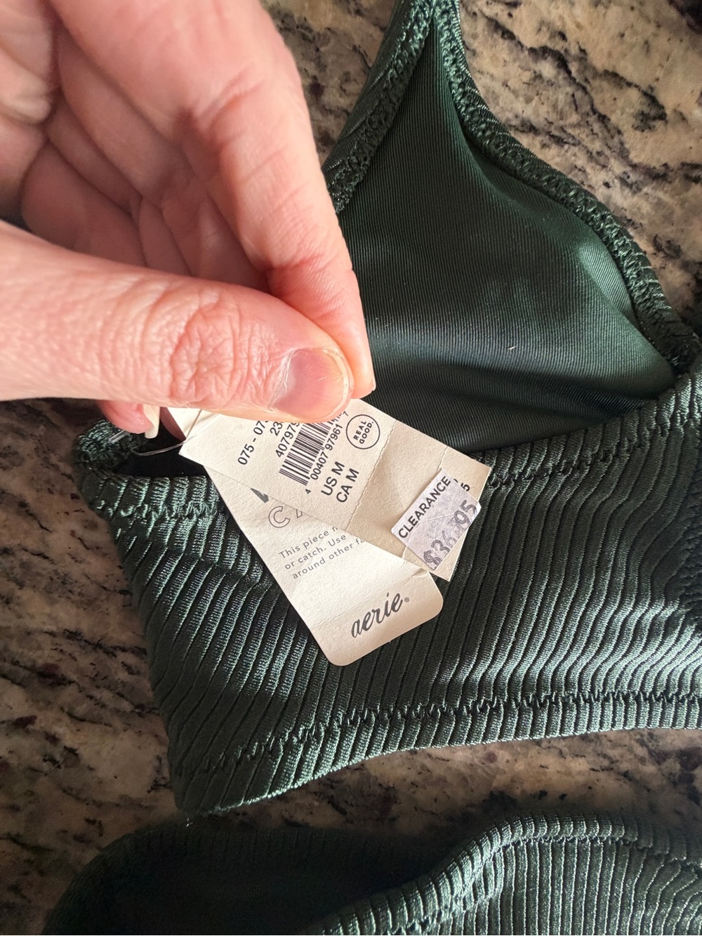 NWT aerie (M) Shine Ribbed Bikini Set Dark Green - Picture 4 of 7